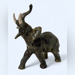 Vintage Glazed Ceramic Elephant Statue Figurine